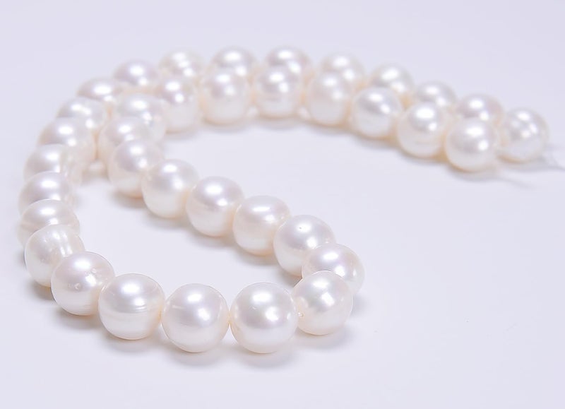 AD Beads Natural Freshwater White Pearl Round Beads 15" 4mm 6mm 8mm 9mm 10mm 11mm 12mm (11-12mm) - Image 2